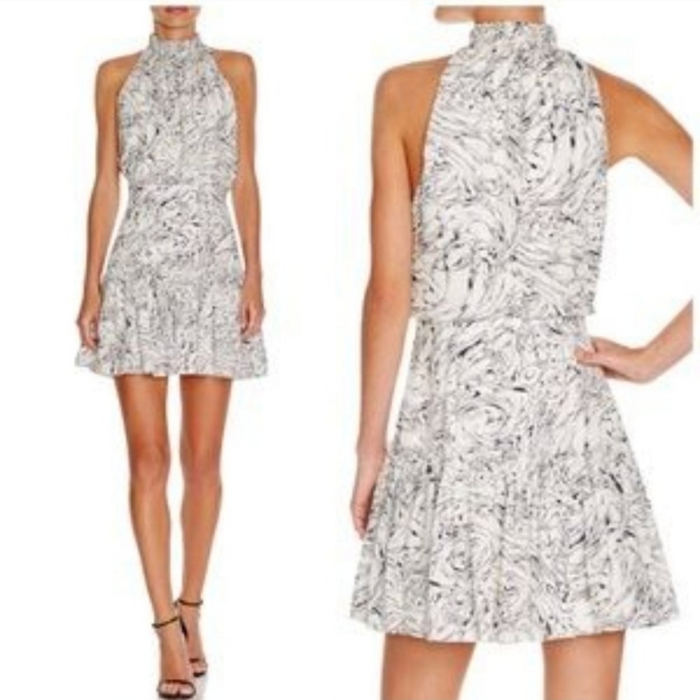 Elizabeth and James Ivory/Navy Silk Wind Carlita Halter-Neck Mini Dress Size 0